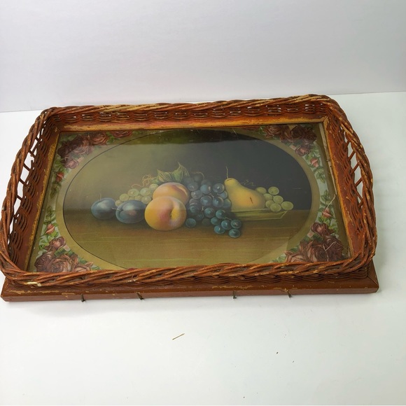 Vintage Woven Wooden Large Serving Tray Kitchen Hanging Decoration Choice Fruits - Picture 3 of 6